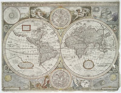 Um mapa novo e preciso do mundo, 1676 (impressão colorida à mão) de John Speed